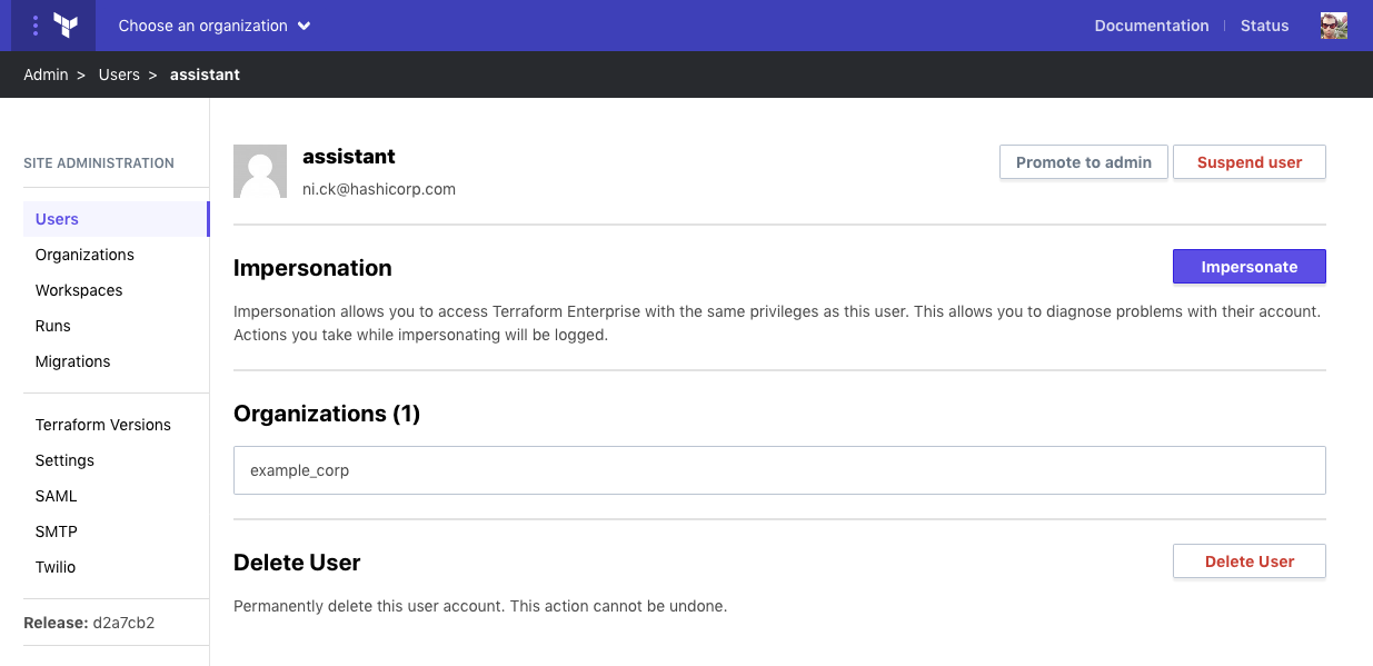 screenshot: a user detail admin page