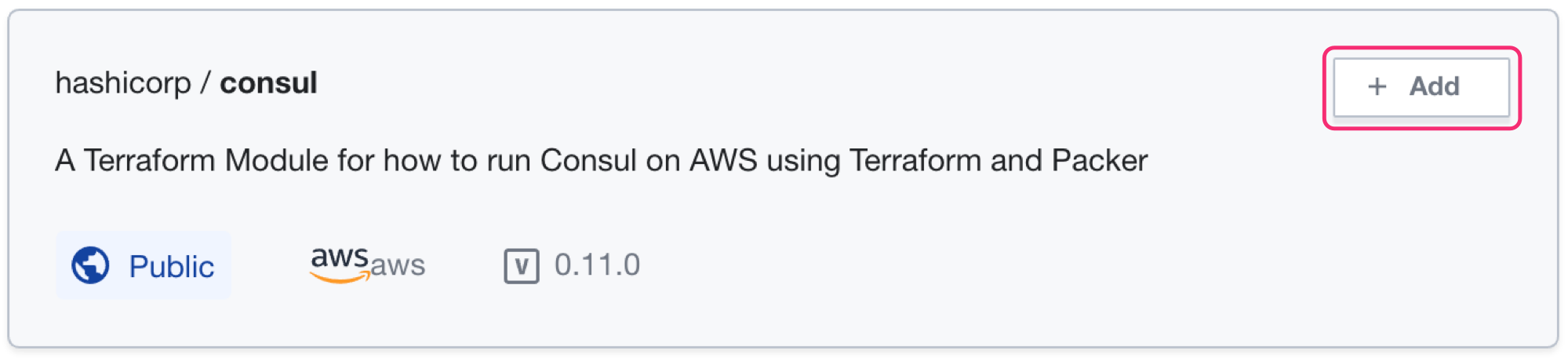 Terraform Cloud screenshot: the "+ Add" button