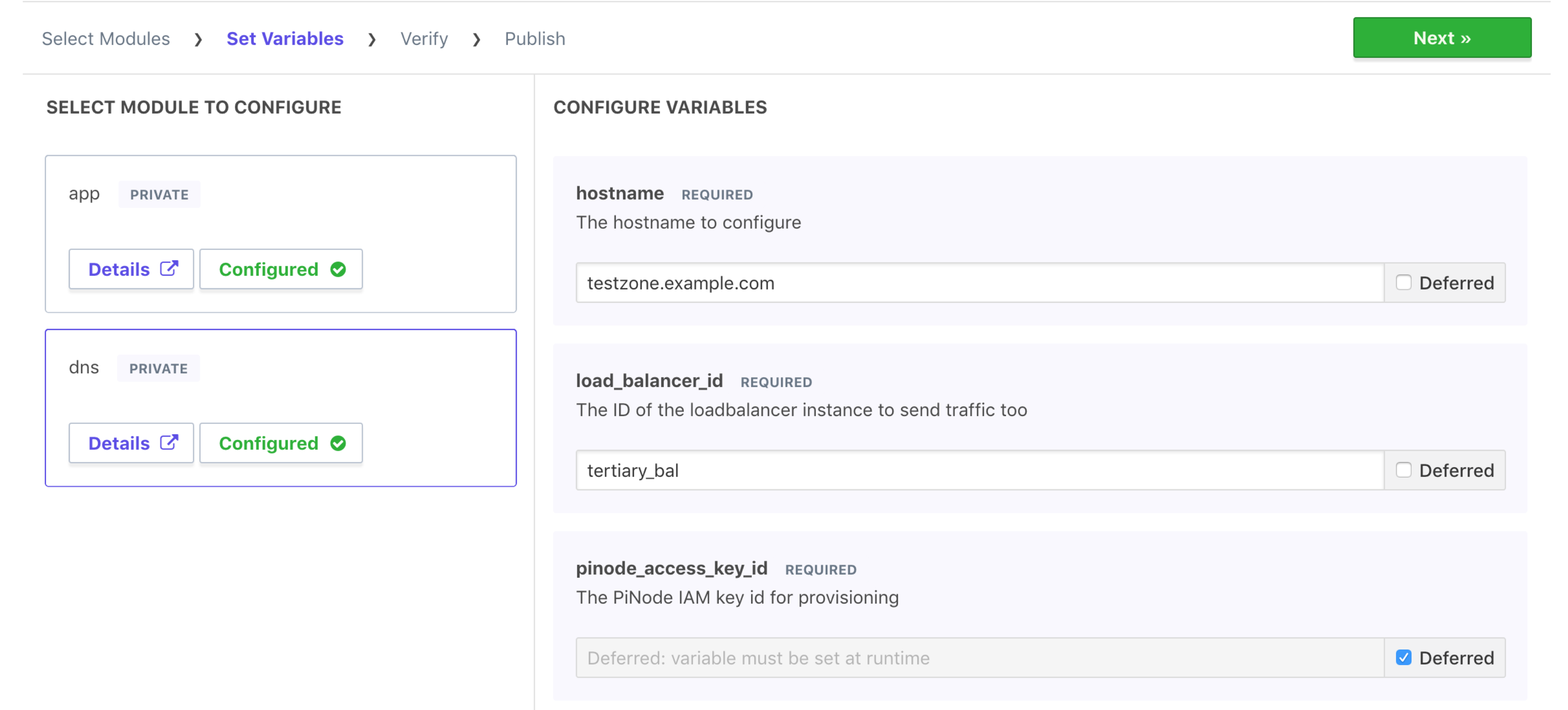 Terraform Cloud screenshot: the set variables page