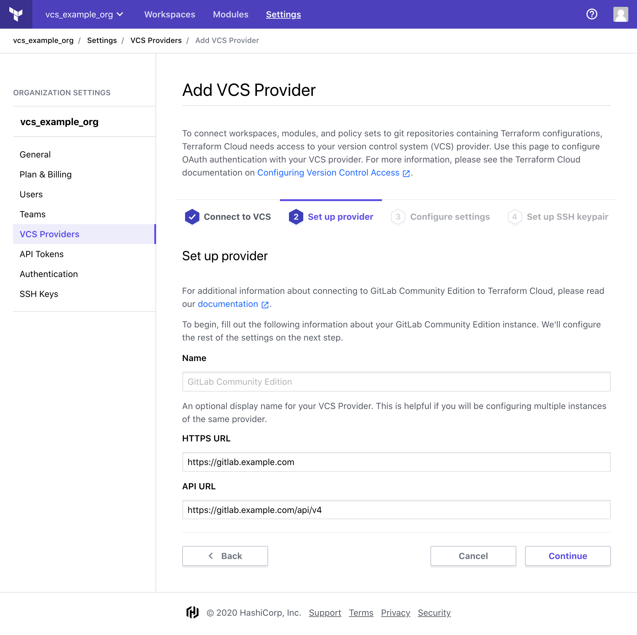 Terraform Cloud screenshot: add HTTP URL and API URL fields