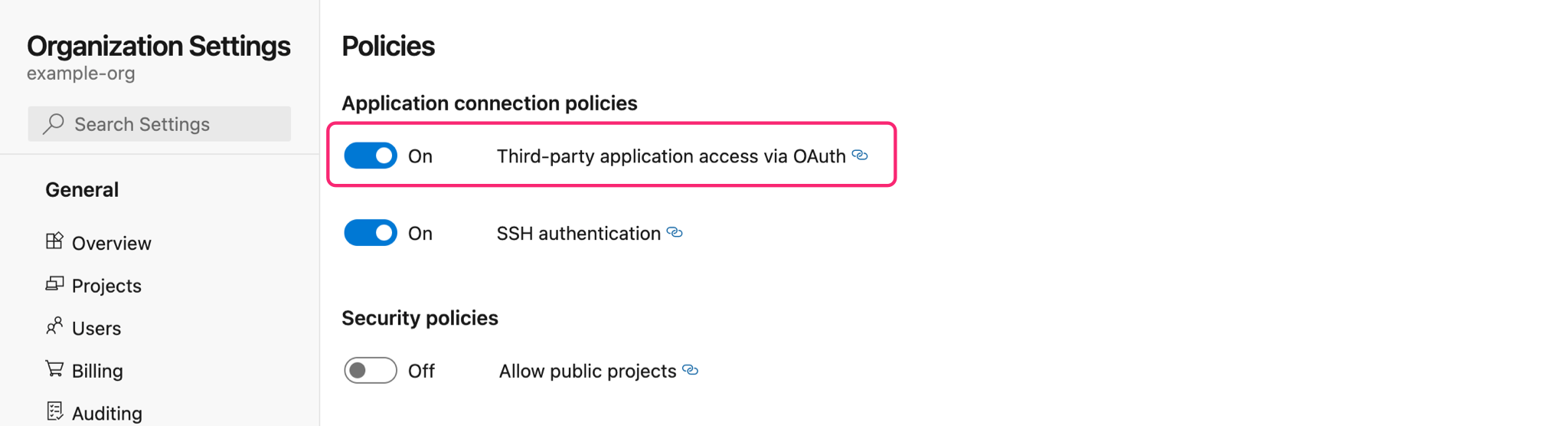 Azure DevOps Services Screenshot: Policies Third-party application access via Oauth